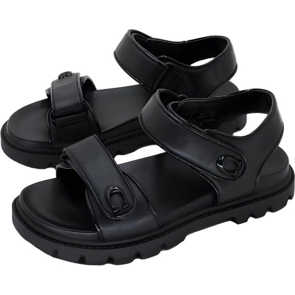 Coach Brynn Double-Band Sport Sandal Black Leather 7M US EU 37.5 - Picture 2 of 6